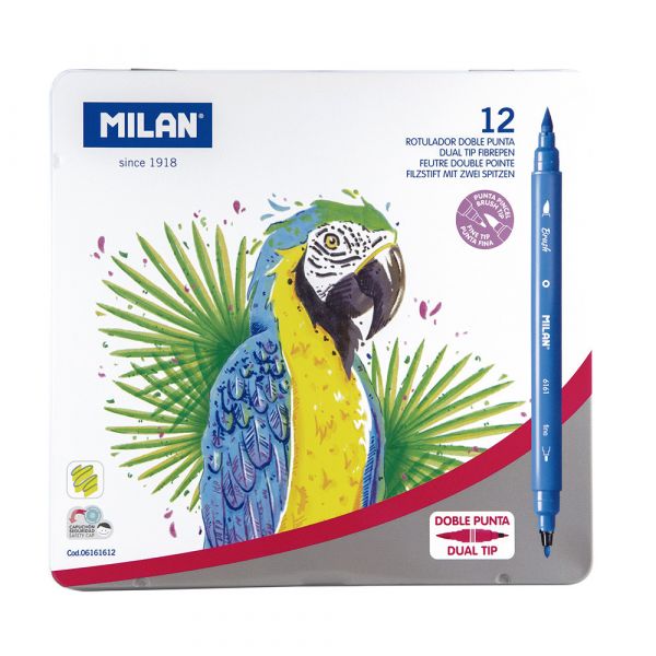 Milan Conjunto Canetas Dupla Ponta Fina Ø2mm Tipo Pincel x12