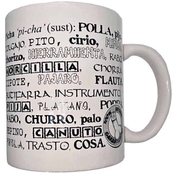Diablo Picante Caneca Branca com Sinônimos de Pênis 370ml