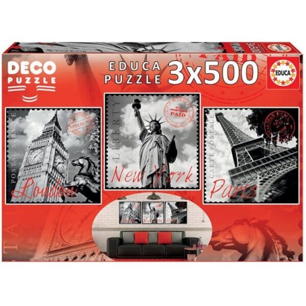 Puzzle 3x500 pcs grandes cidades 8 anos +
