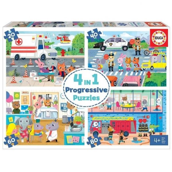 Educa Puzzle 20/40/60/80 Peças Heróis em Ação "4 em 1 Puzzles