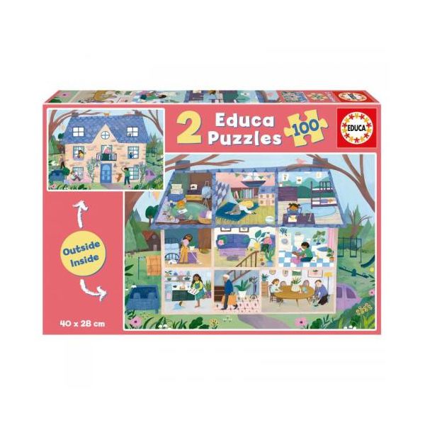 Educa Puzzle 2x100 Peças, Interior/exterior Casa - 19957