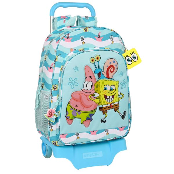 Safta Mochila com Rodas Spongebob Stay Positive 32x42x15 Cm 20.1L Azul Branco