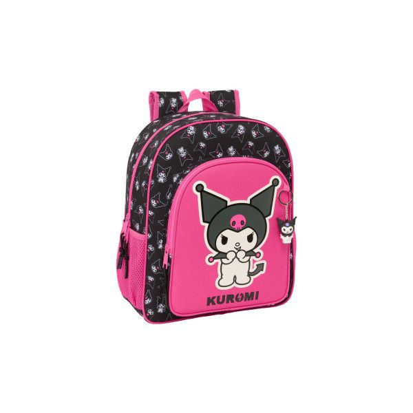Safta Mochila Kuromi Hello Kitty Adaptável 38cm/15L Preto Fúcsia