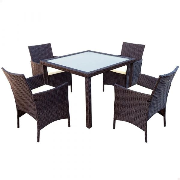 Aktive Conjunto de Mesa com 4 Cadeiras de Jardim Vime Aço Multicolorido