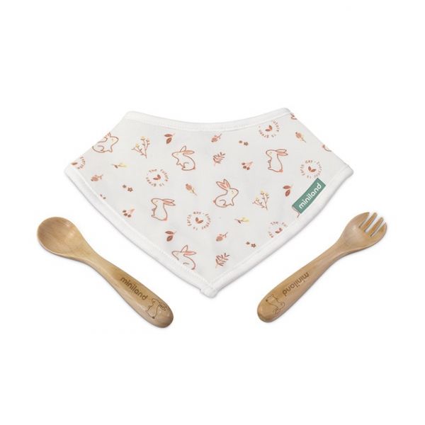 Miniland Conjunto De Talheres E Lenço Natur Picneat Bunny Eco Branco