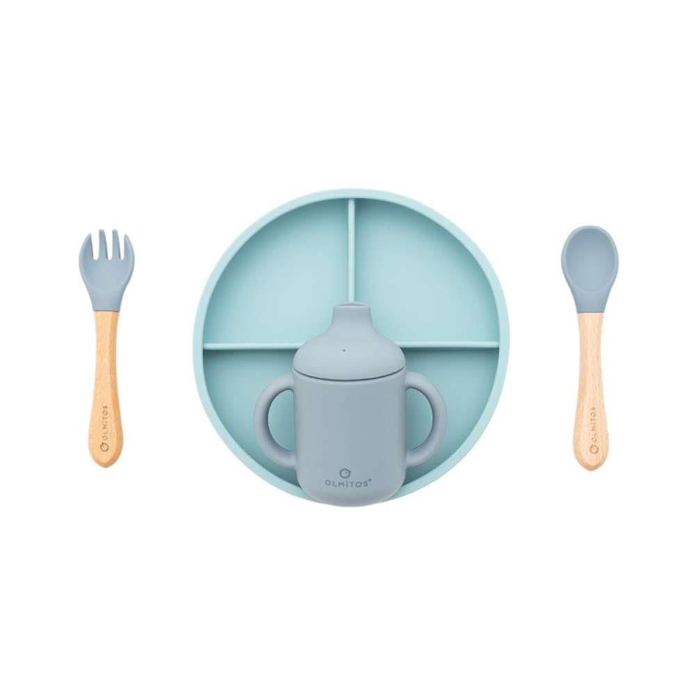 Conjunto de Alimentação com 5 Peças em Silicone Azul