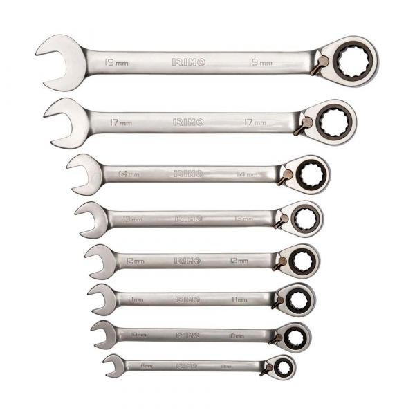 Irimo 8-19 Mm Combination Spanner Set With Ratchet Prateado