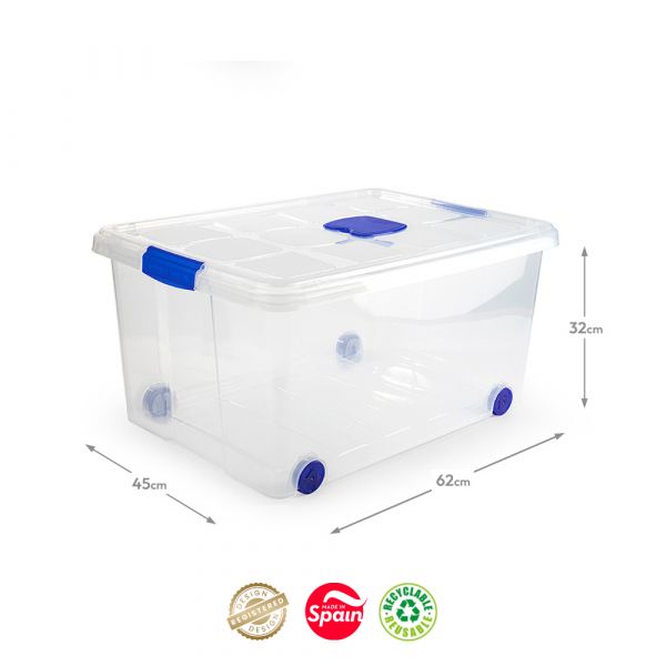 PLASTICFORTE Caixa Arrumação Rodas 6881027 57L Transparente