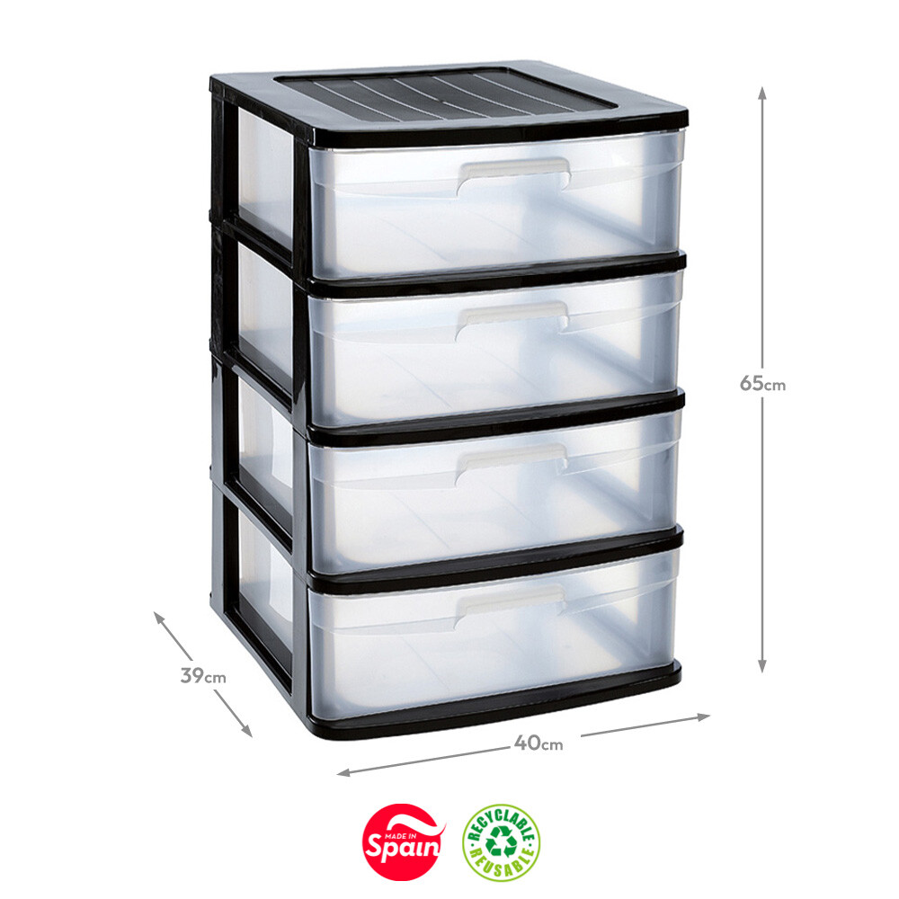 Bloco 4 Gavetas Pl stico Sena 40x39x65cm Preto