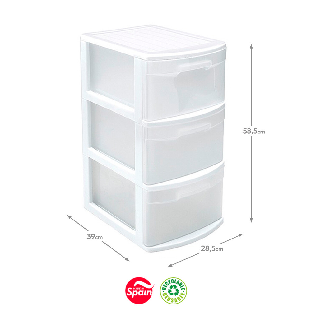 Bloco 3 Gavetas Pl stico Tamesis 39x28,5x58,5cm Branco