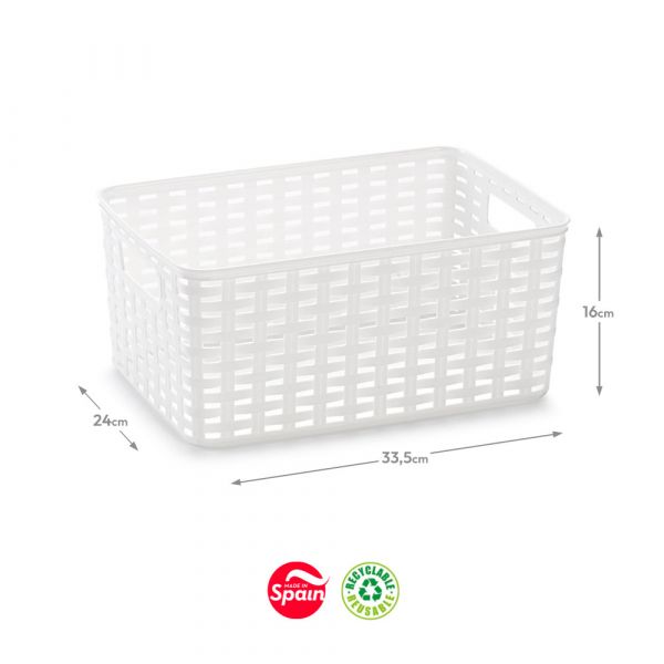Plastic Forte Caixa Arrumação Rattan Nº3 10L Branco