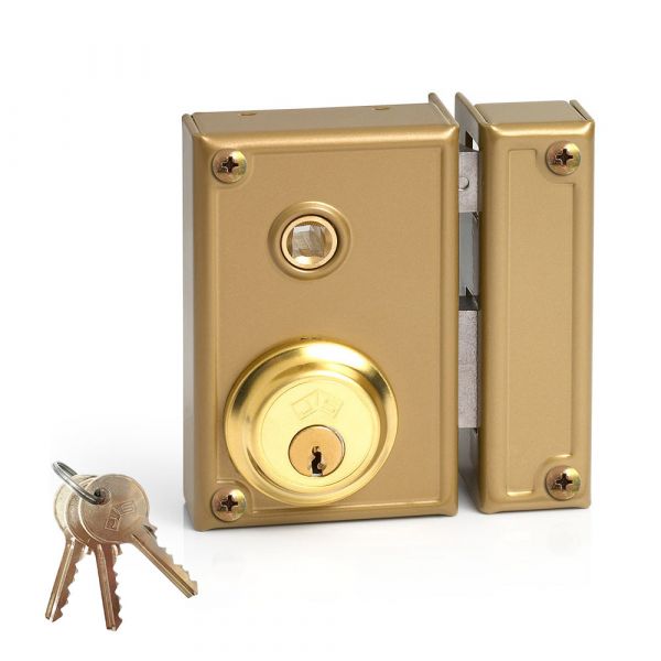 Jis Fechadura de Sobreposição 35-7D Direita Dourado 70 mm Metal com Chave