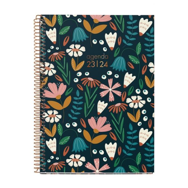 Miquelrius Agenda Escolar 18 Meses 2023-2024 Semanal Flowery Multilingue 155x213 mm Preto