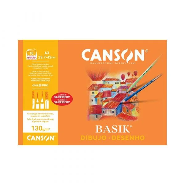 Canson Papel Desenho Basik A3 130gr 10 Folhas