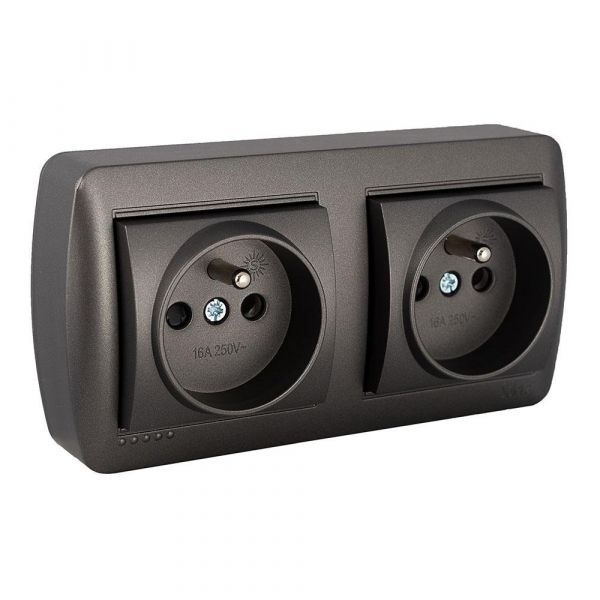 Solera Tomada Fixa Dupla 2P+T 16A 250V Grafite/Preto