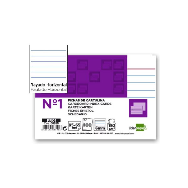 LiderPapel 100 Un. Fichas Cartolina 65x95mm Pautado - FR01