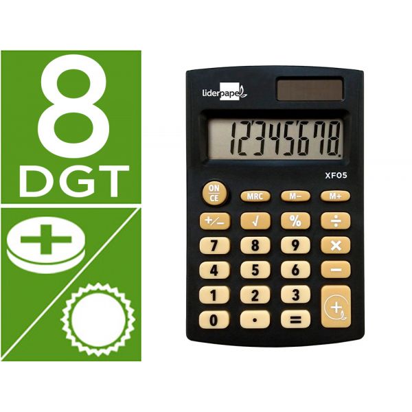 Calculadora Liderpapel de Bolso xf05 8 Dígitos Solar e Pilhas Preto