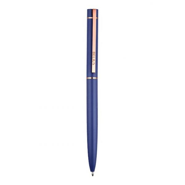 Belius Esferográfica Rose Alumínio Azul Elétrico Ouro Rosa Tinta Azul