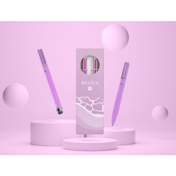 Belius Conjunto Esferográfica e Roller Endless Summer Roxo/Prateado Tinta Azul