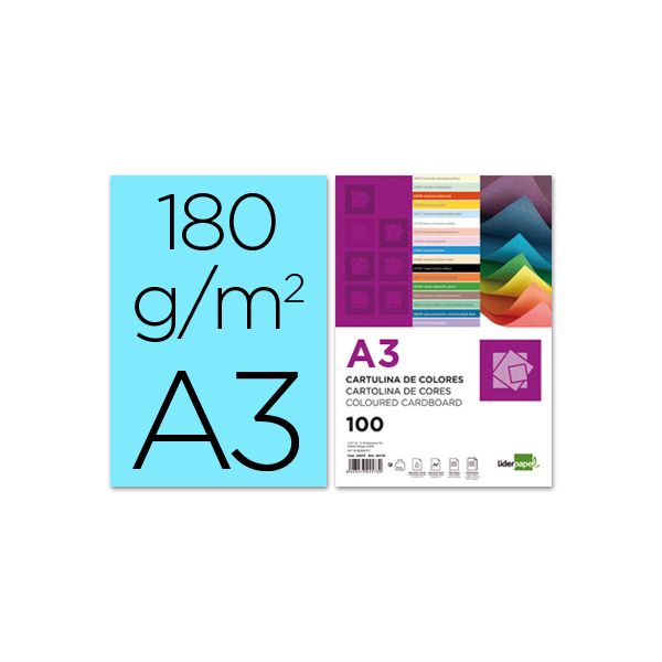 LiderPapel 100 Fls Cartolina A3 180g/mì Azul Celeste - CD03