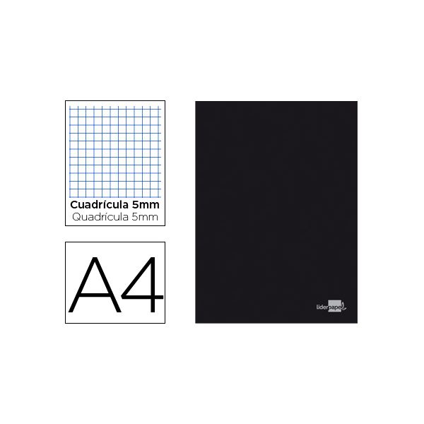 Liderpapel Caderno A4 Capa Preta Quadriculado 80 Fls - LA14