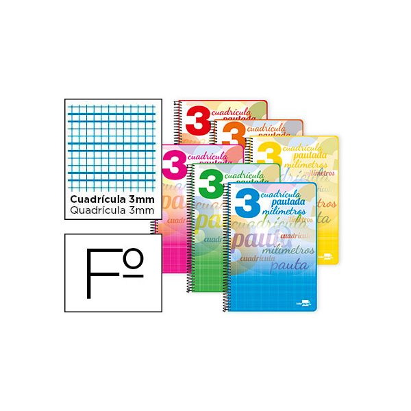 Liderpapel Caderno Espiral Folio 80 Fls Cuadriculado Pautado 3 mm 70g com Margem Cores - OFF051697CE