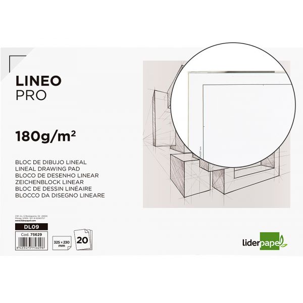 LiderPapel Bloco de Desenho Lineal 230x325mm 180gr 20 Folhas
