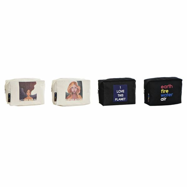 DKD Home Decor Nécessaire Tela Preto Branco Multicolor Moderno (4 pcs) (20 x 8 x 14 cm)