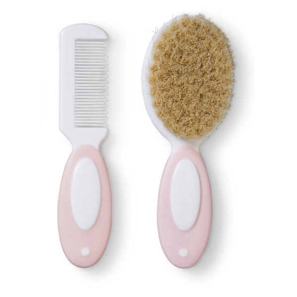 Saro Set Escova Cerdas Naturais + Pente Rosa