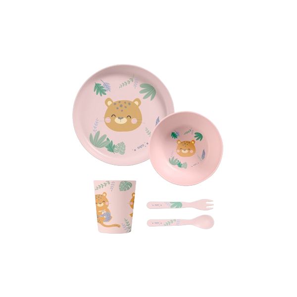 Saro Conjunto de Louças 5 Peças Jungle Cheetahs Rosa