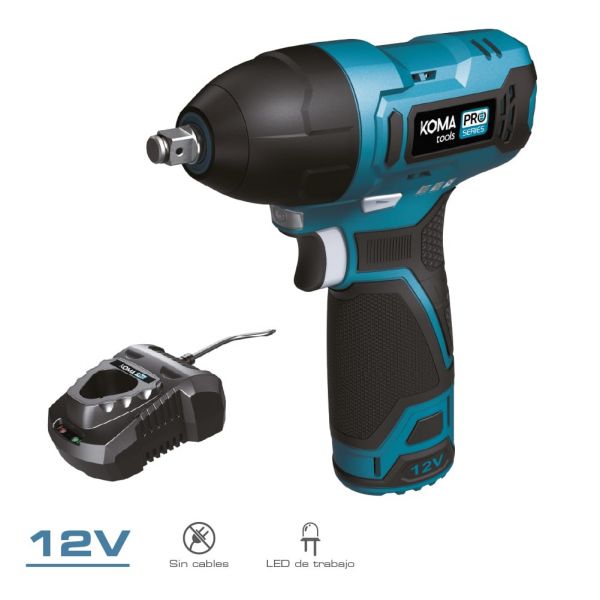 Koma Tools Kit Chave de Impacto 12V com Bateria 2.0Ah, Carregador e Acessórios