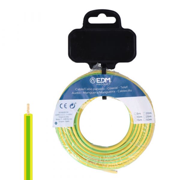 EDM Cabo Elétrico Unifilar H07Z1-K 6 mm² Bicolor 20 Metros