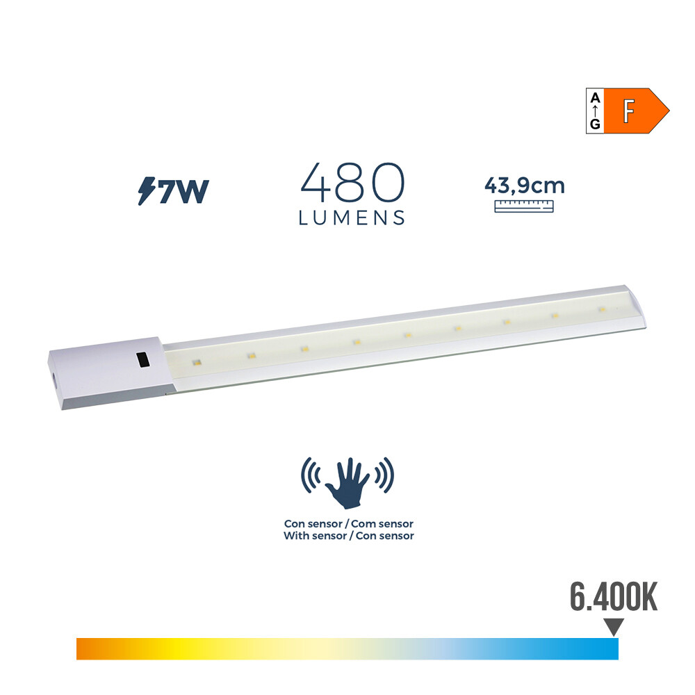 Armadura led com sensor 7w 480lm 6500k luz fria 43.9x5.5cm edm
