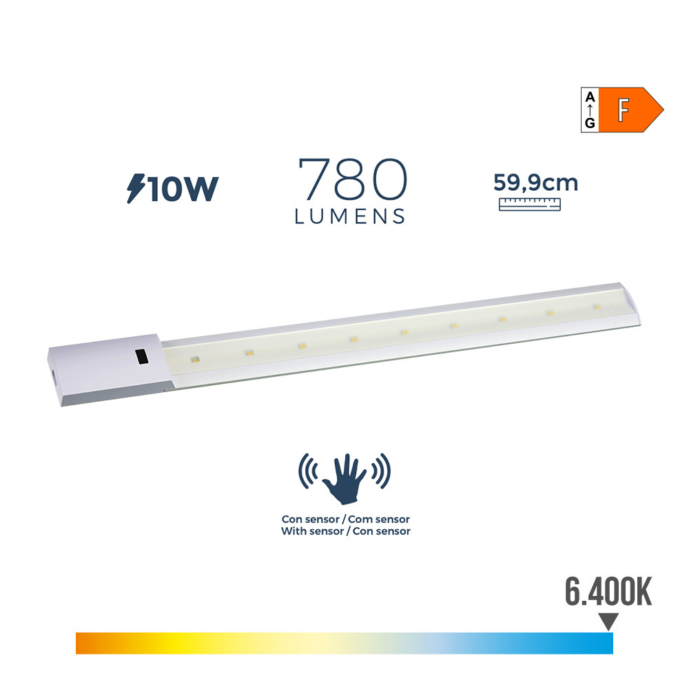 Armadura led com sensor 10w 780lm 6500k luz fria 5,5x59,9cm edm