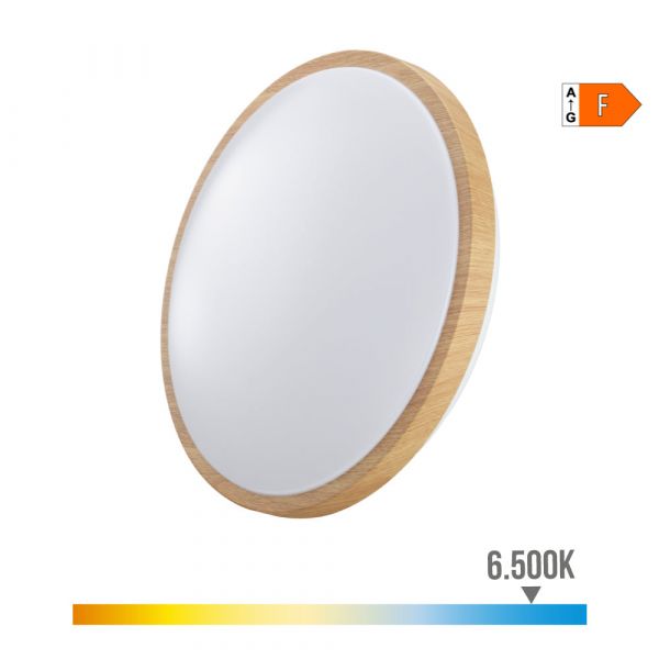 EDM Candeeiro Superfície Circular LED 18W Efeito Madeira Ø33x5,5cm