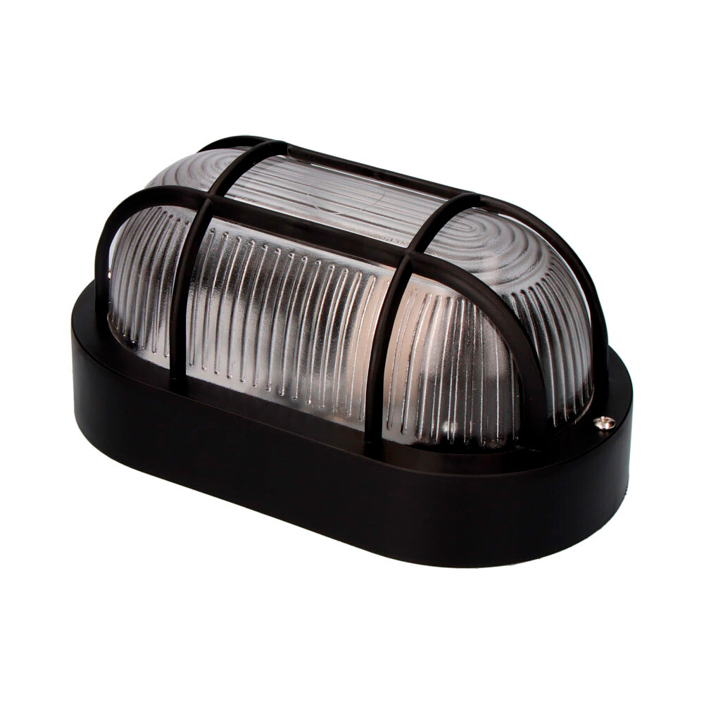 Aplique olho de boi oval cor preto 1xe27 40w 11,4x20,2x10cm modelo tarragona.