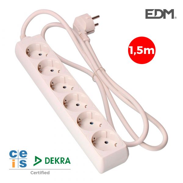 EDM Bloco 6 Tomadas Schuko 1,5m 3x1,5mm - EDM41006