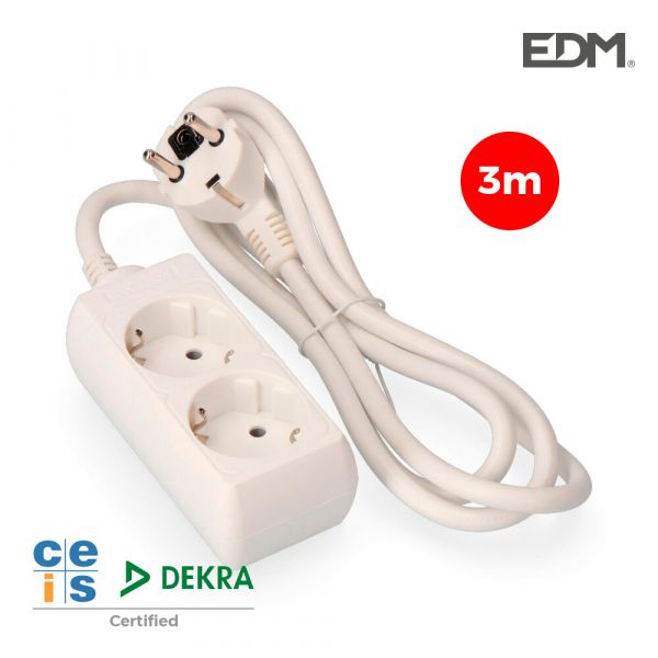 EDM Bloco de 2 Tomadas Schuko 3m. 3x15mm Branco - EDM41017