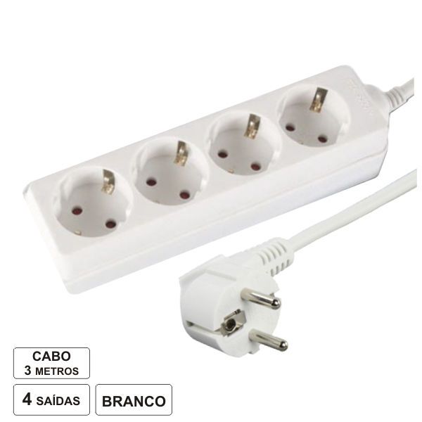 EDM Tomada Eléctrica com 4 Saídas 3M Branco - 41034