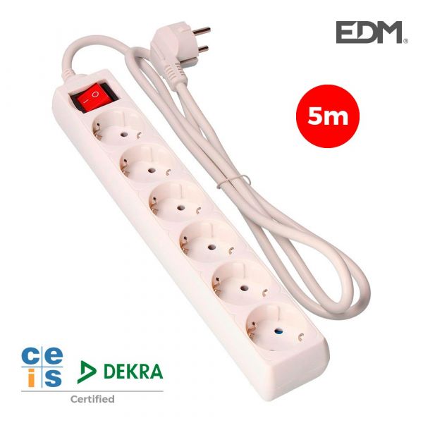EDM Bloco 6 Tomadas com Interrupetor Branco