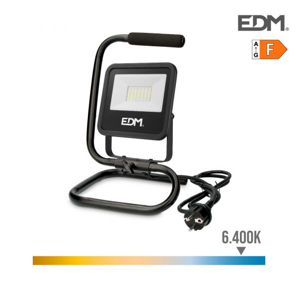 EDM Projetor led com Pé 30w 2370lm 6400k Luz Fria Black Series