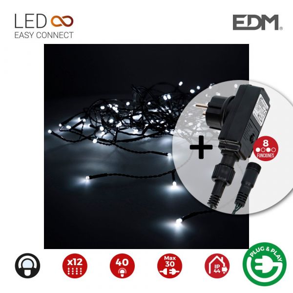EDM Cortina Icicle com Programador Easy-connect Branco Frio 12 Faixas 40 Leds IP44 2x0,5m - ELK71482
