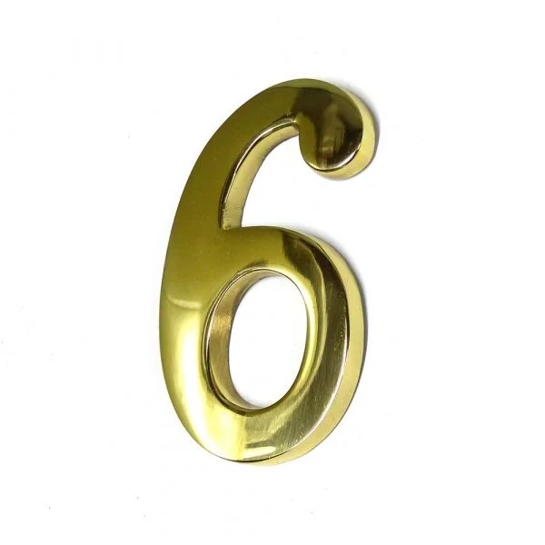 EDM Numero 6 Latão Polido 10CM Fixação Invisivel - ELK85038