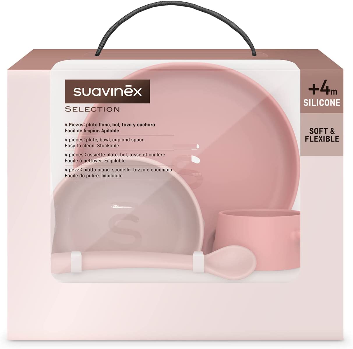 Suavinex Conjunto de Papa Silicone +4 meses Rosa
