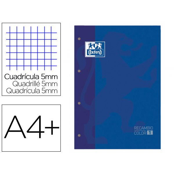 Oxford Recarga Cor 1 Din a4+ 80 Folhas 90 Gr Quadricula 5 mm 4 Furos Cor Azul Escuro Azul Oscuro