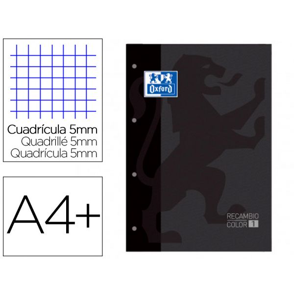 Oxford Recarga Cor 1 Din a4+ 80 Folhas 90 Gr Quadricula 5 mm 4 Furos Cor Preto Preto
