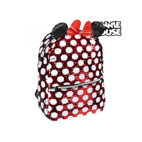 Mochila Escolar Minnie Mouse Lantejoulas Vermelho Preto
