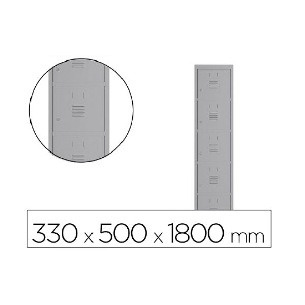Rocada Cacifo Metálico 1 Módulo, 5 Portas, 330x500x1800mm, Cinza 7035