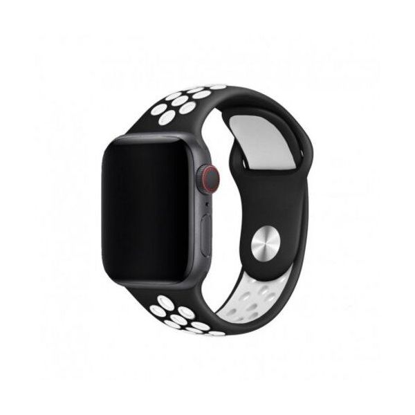 4-OK Bracelete Silicone para Apple Watch 42mm / 44mm / 45mm Black/White