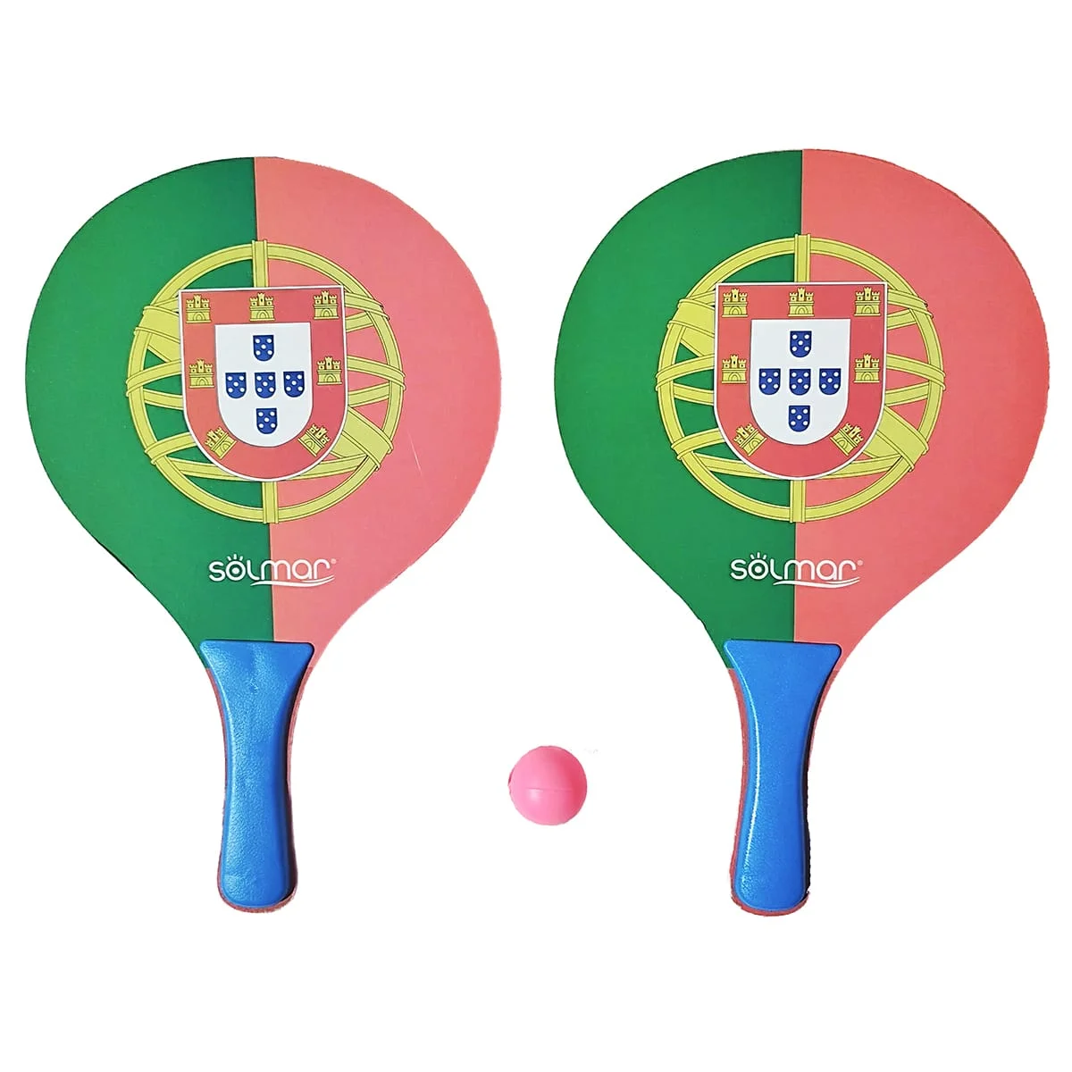 Conjunto Raquetes de Praia Tradicionais Bandeira Portugal Solmar